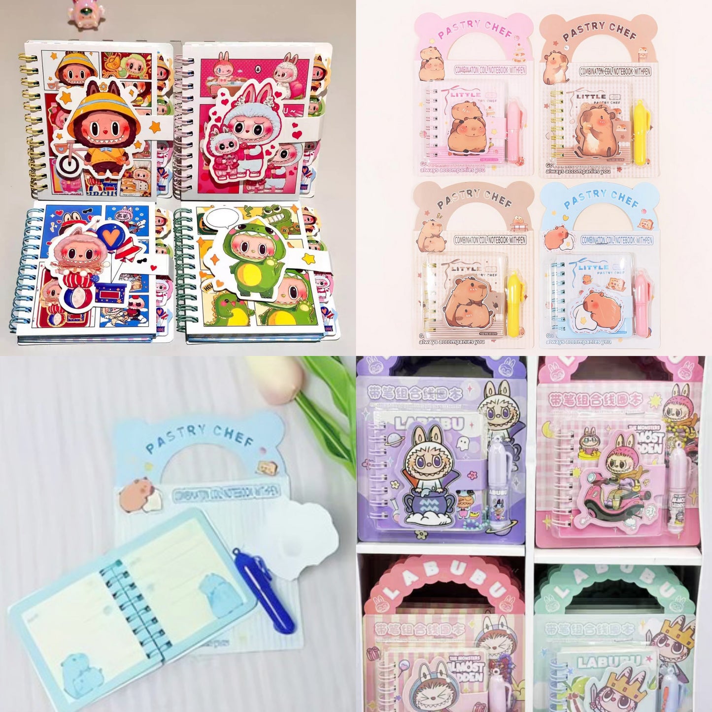 Mini libreta con lapicero labubu y capibara