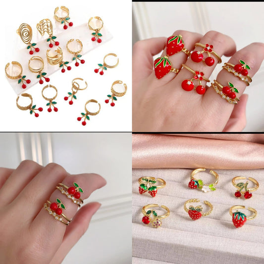 6 Anillos diseño cereza y fresa