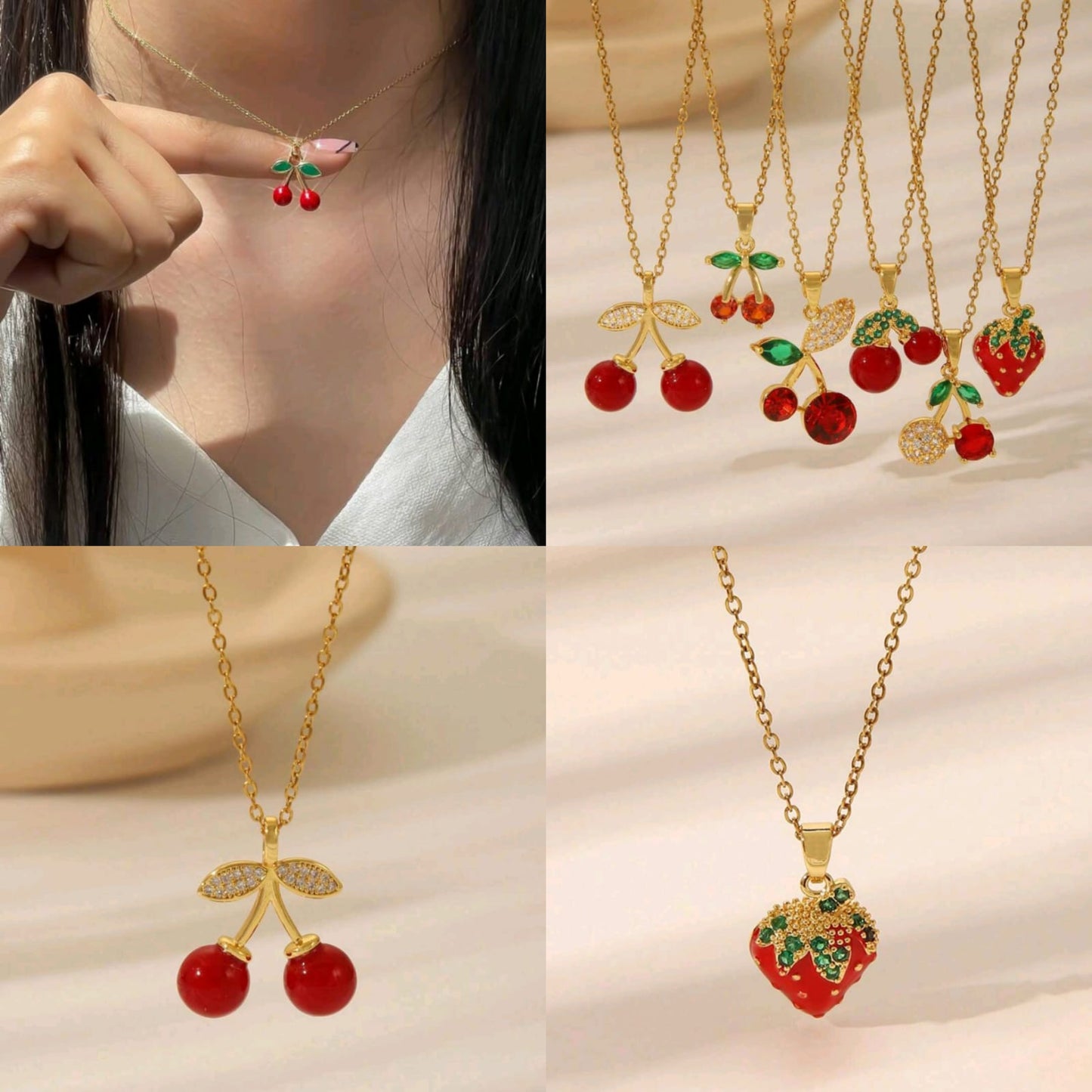 Cadena con dije cereza / fresa