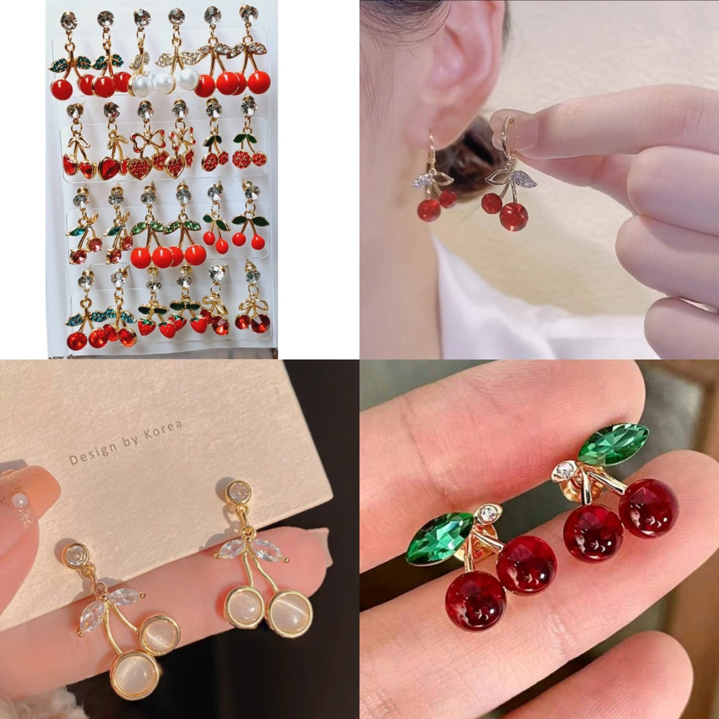 12 Aretes cereza/fresa