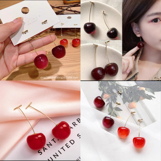 12 Aretes largos cereza