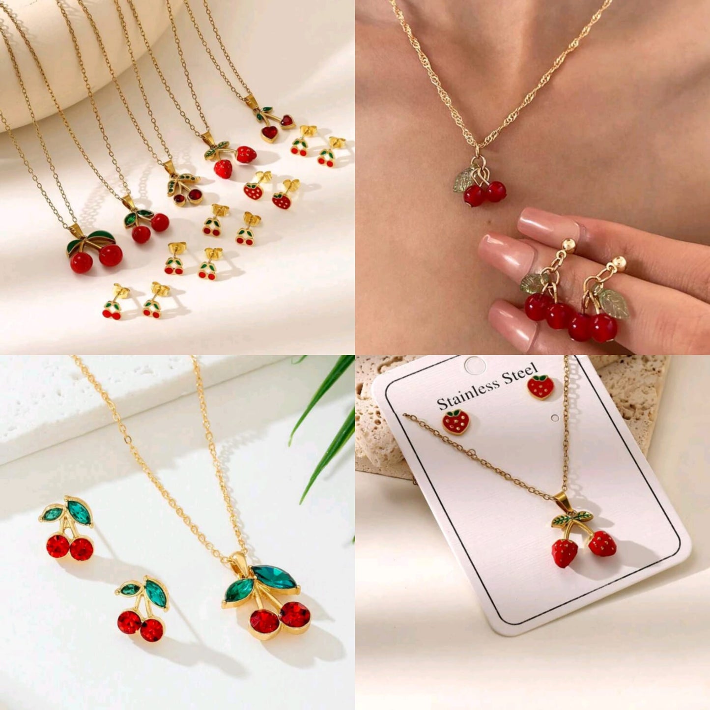 12 Aretes collar cherry