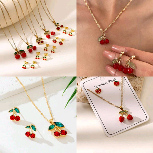 12 Aretes collar cherry