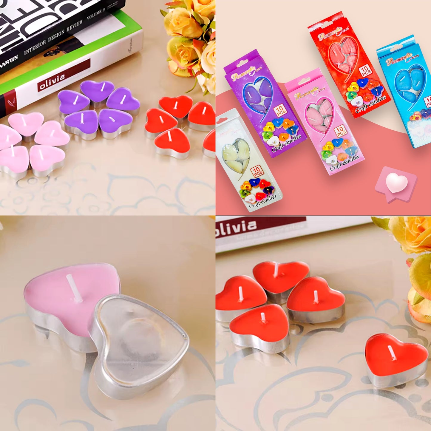 Paq con 10 velas corazones