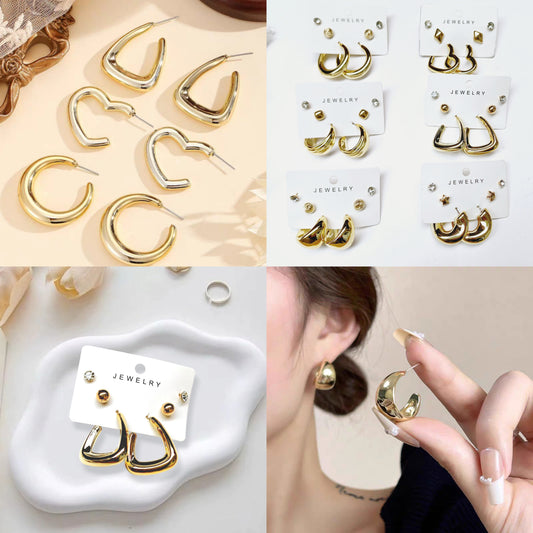 12 aretes dorados grandes